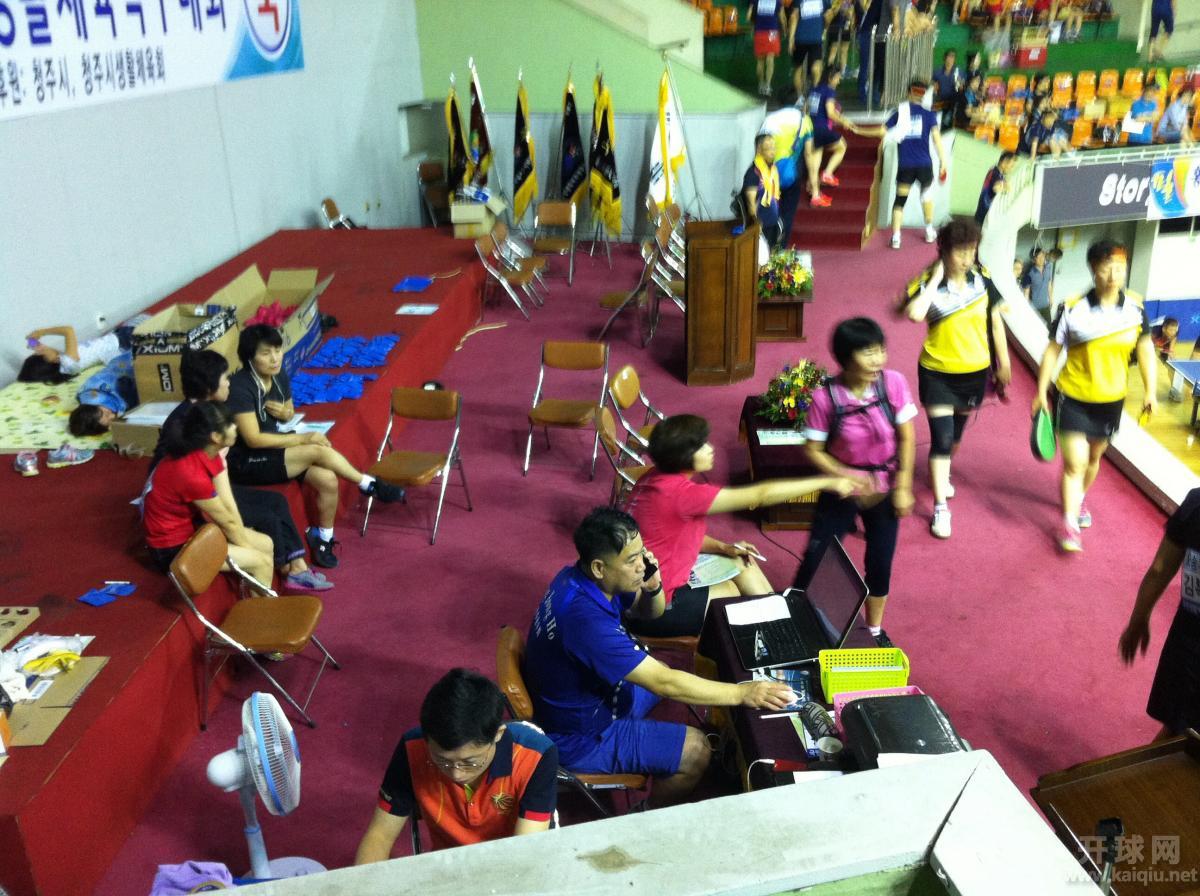 大赛组织者只有几个人，但效率很高。基本没有空台的时候。不知道有多少队参赛。赛制是男双，女双，五人男团，女团，五局三胜。我参加的女双打了三轮进入四强，半决赛输给冠军